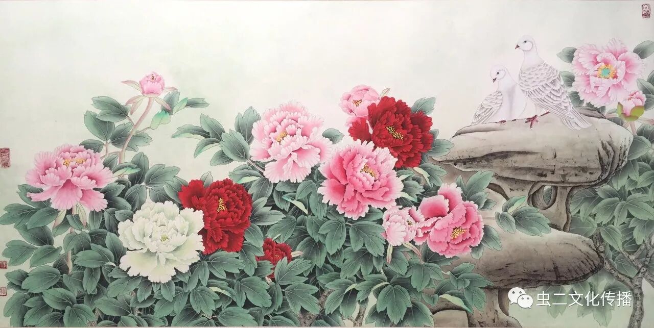 李晓明 工笔画《花开盛世》 138*68 cm(约8.