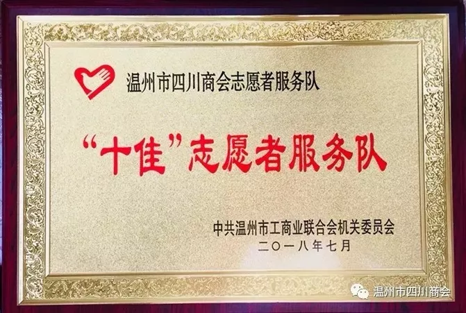 热烈祝贺温州市四川商会获得“先进基层党组织”、“十佳志愿者服务队”殊荣