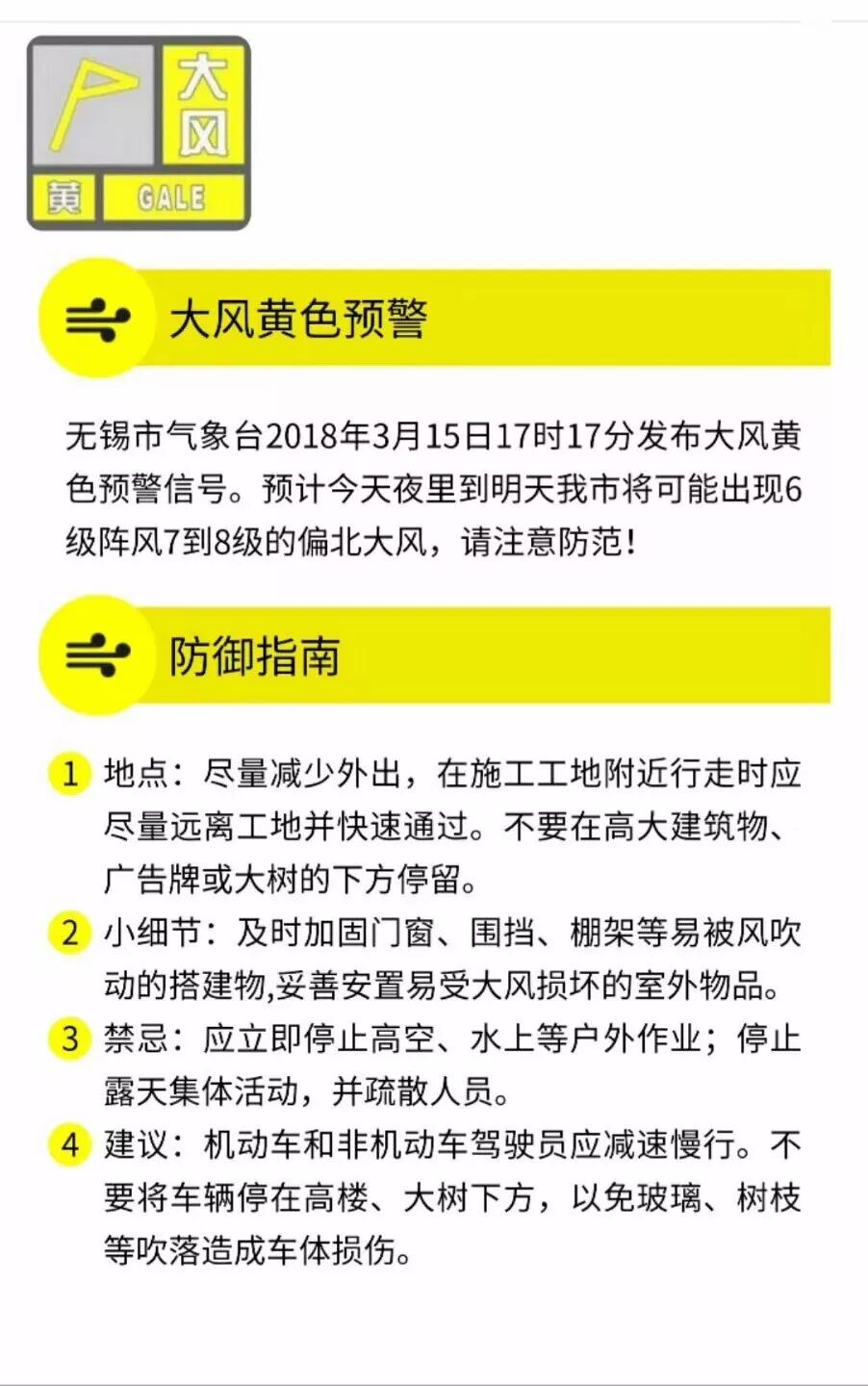无锡市气象台发布大风黄色预警 明天最高气温14℃