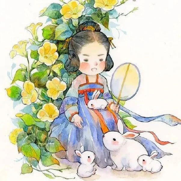 古风水彩小可爱儿！