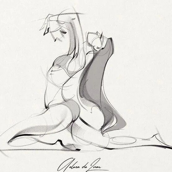 很有张力的人物态速写！流畅弧线造型，寥寥几笔 ，动态精准～