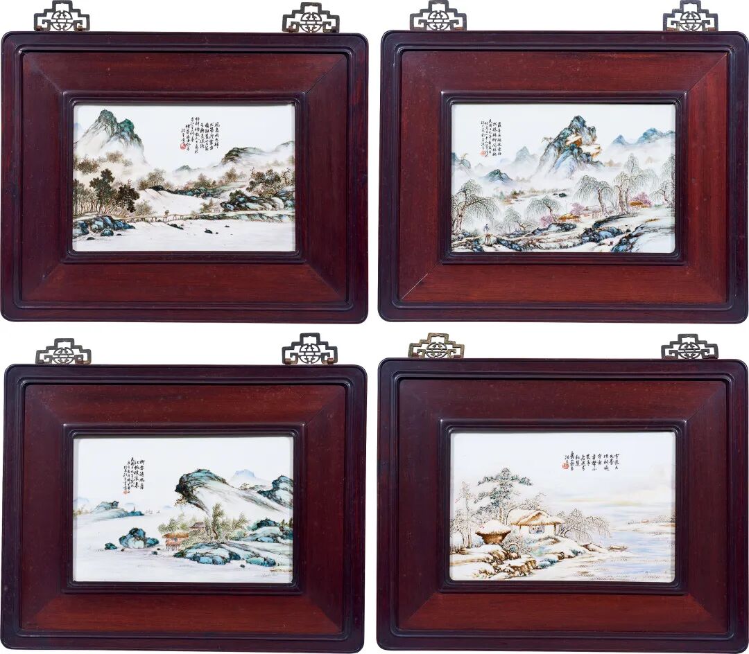 中国古美術磁器板瓷板画 民国珠山八友汪野亭粉彩