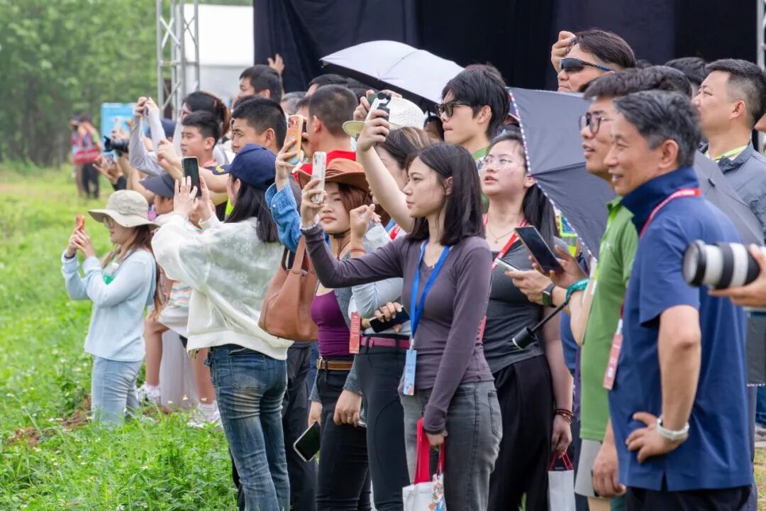 市民纷纷拿出手机记录飞行表演的精彩瞬间。清远日报记者 刘淑芳 实习生 李为 摄