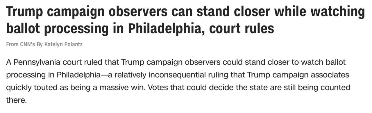 美媒：特朗普竞选团队对费城选举官员提起新诉讼