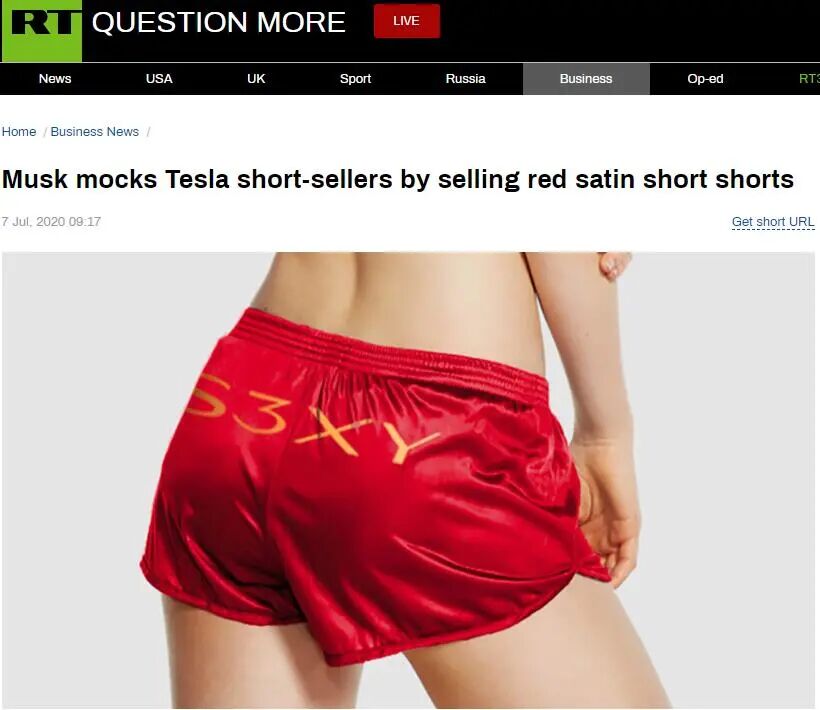 嘲讽“做空者”，特斯拉官网卖起红短裤……