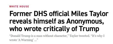 曾匿名写书批特朗普的前政府官员自曝身份，特朗普回应：一个低级别，卑鄙的人