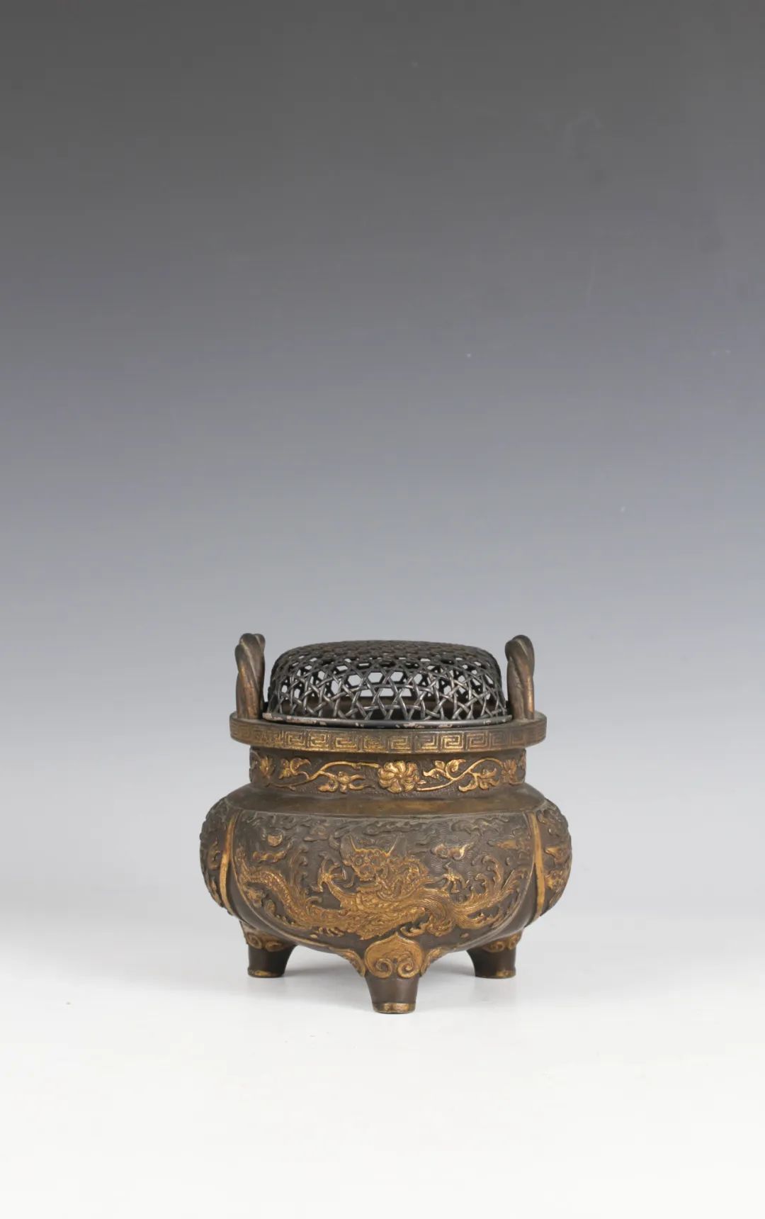 鎏金獅子紋小蓋罐中国古美術-