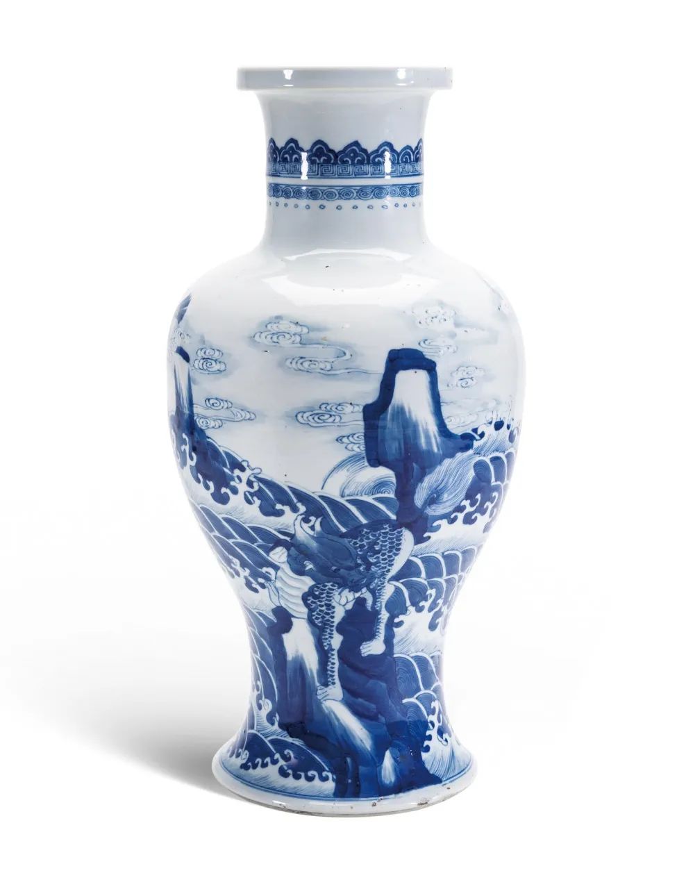 アンティーク中国美術 青花 白抜 梅花紋 瓶 高25.5cm(HA372)
