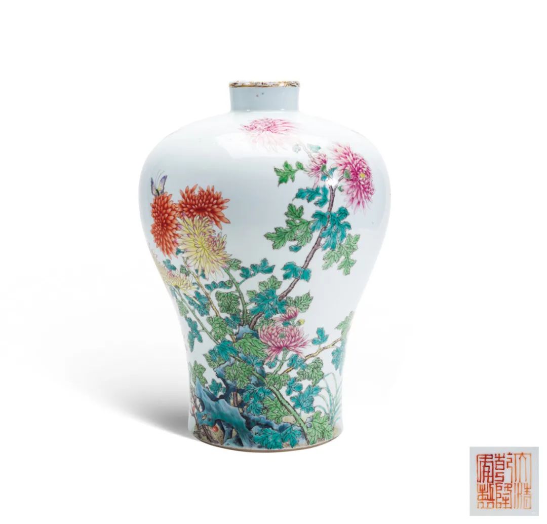 中国古玩　粉彩　尊式 双耳 花瓶 壺　大明乾暦年製　箱付　唐物 時代物 中国古玩 粉彩 尊式 双耳 花瓶 壺 大明乾暦年製 箱付 唐物