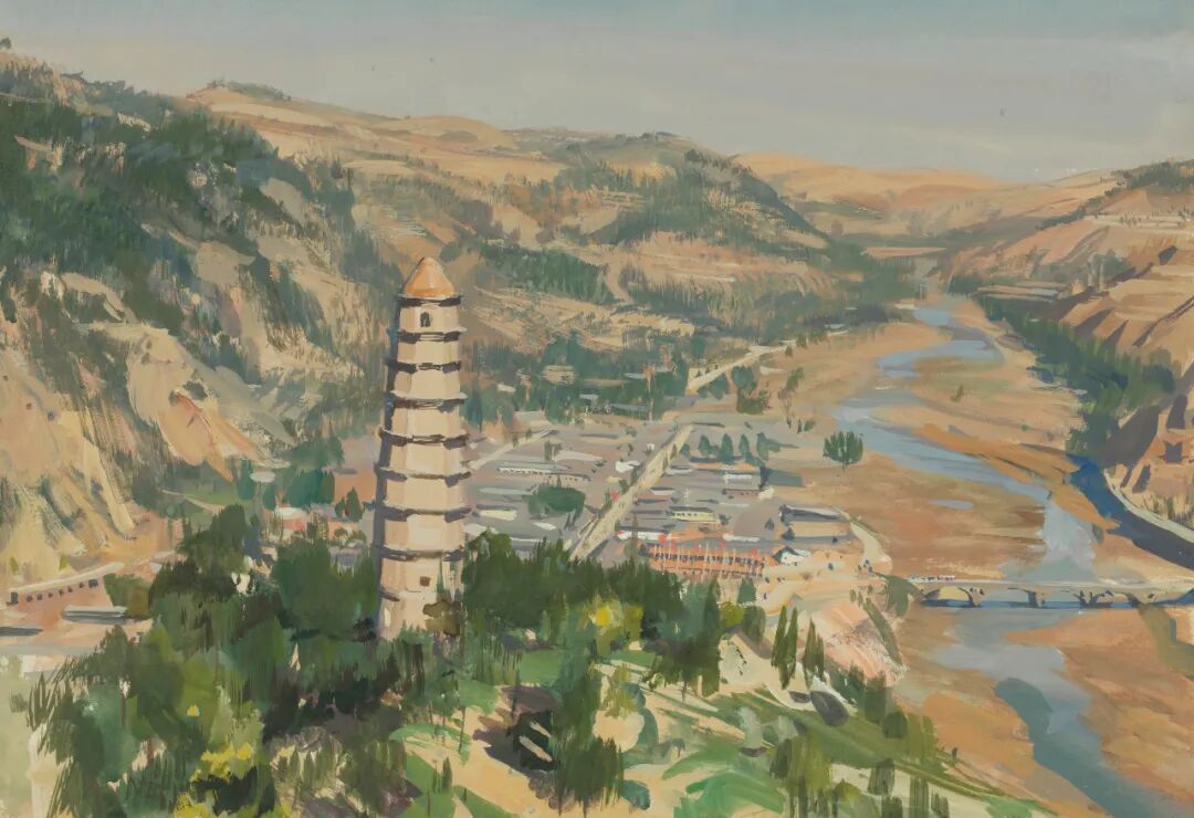 1cm 1959年 中国美术馆藏刘铁华 延安 版画29×55.