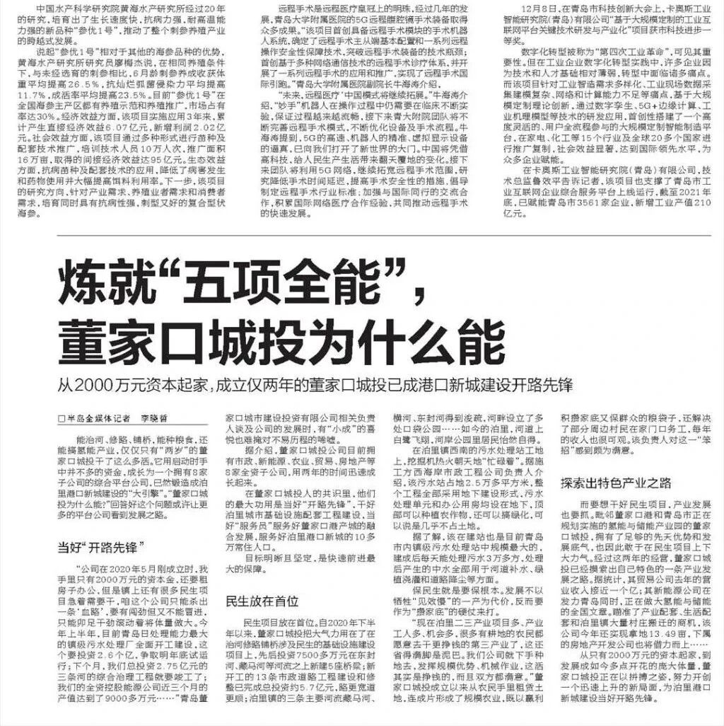 半岛都市报：炼就“五项全能”，董家口城投为什么能