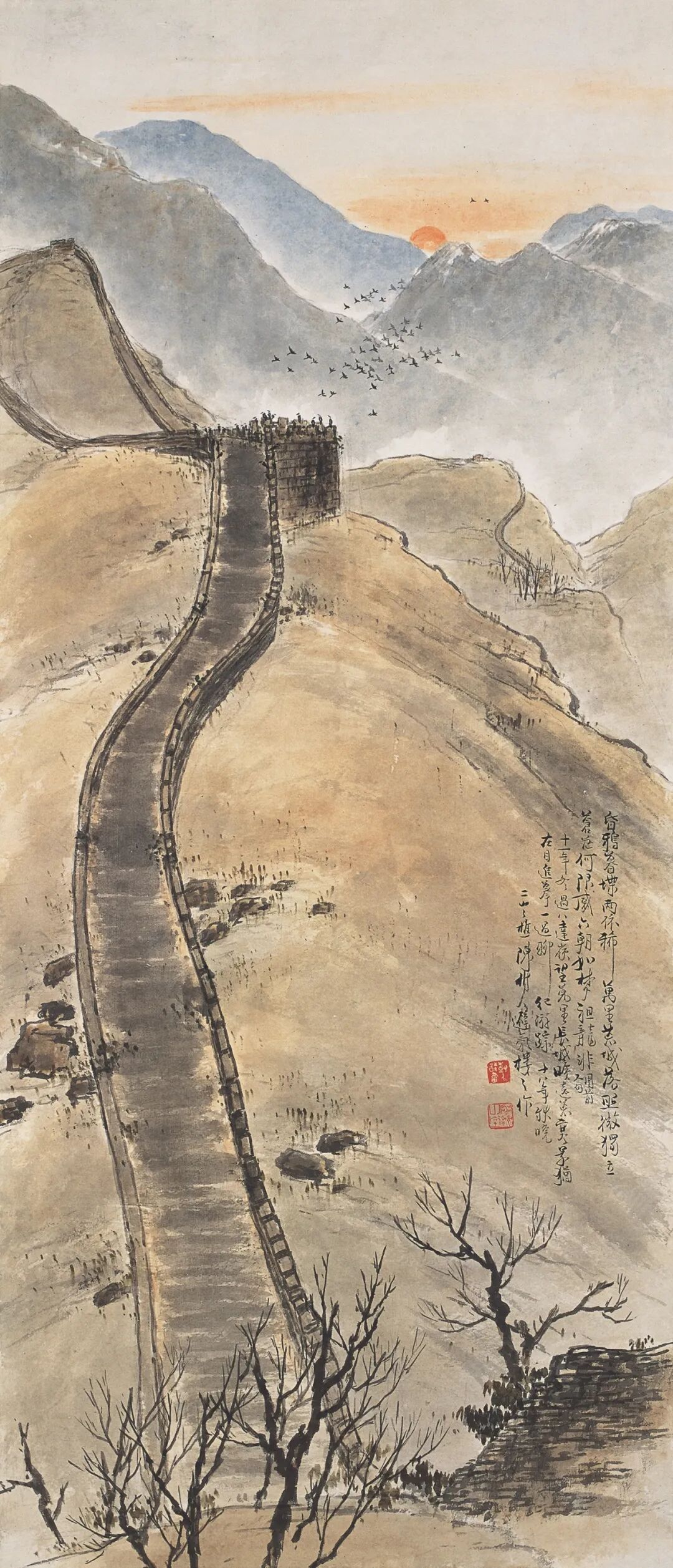 陈树人《长城暮鸦》，中国画，119cm×50.5cm，1929年，广州艺术博物院（广州美术馆）藏