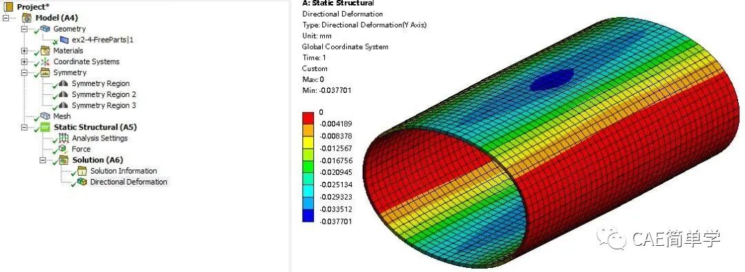 ANSYS Workbench模型对称简化计算及节点结果导出方法的图11