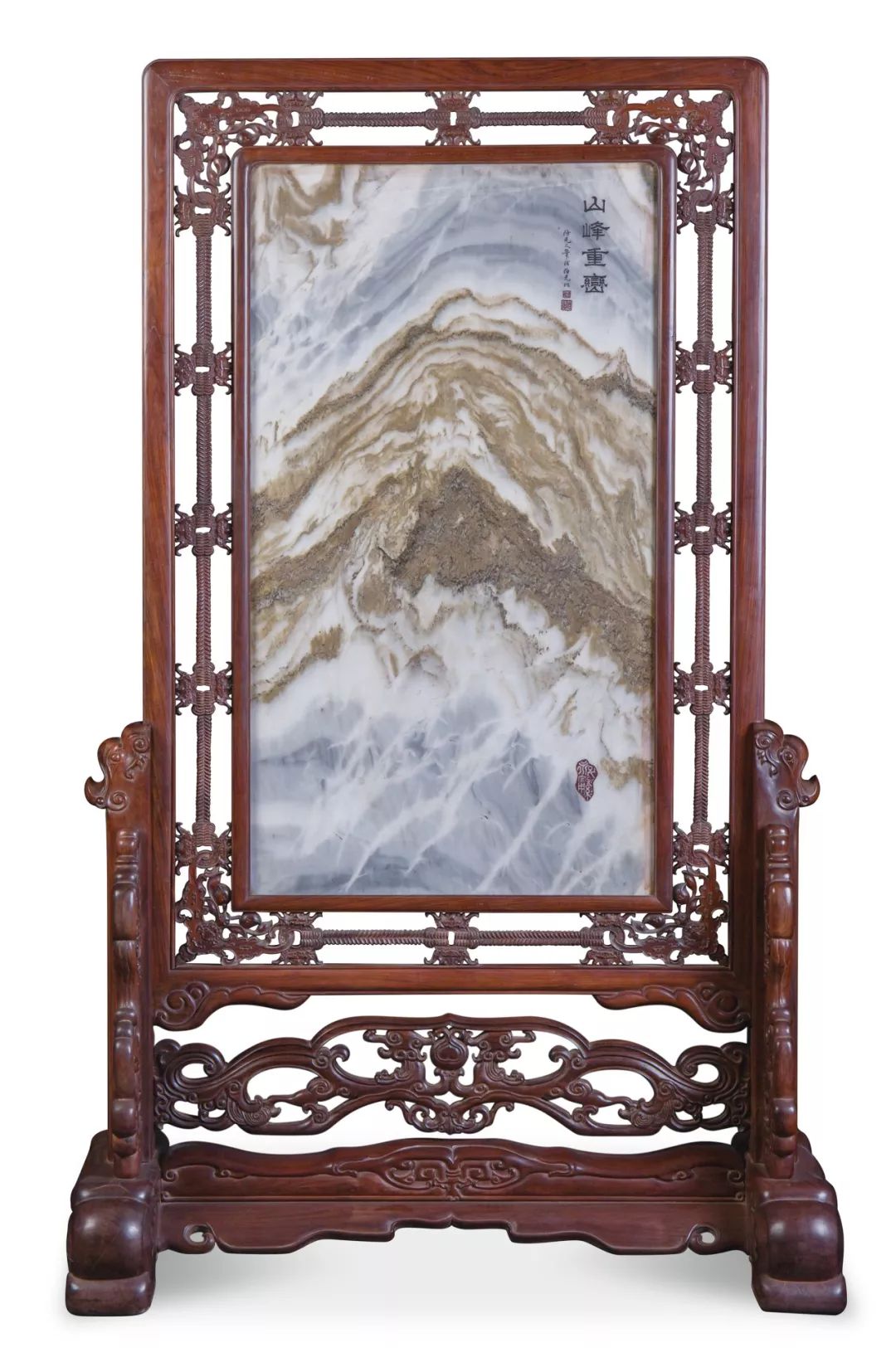 中国明代 黄花梨 唐木 六角 石板 花画 古詩 紫檀（明清笔筒100品
