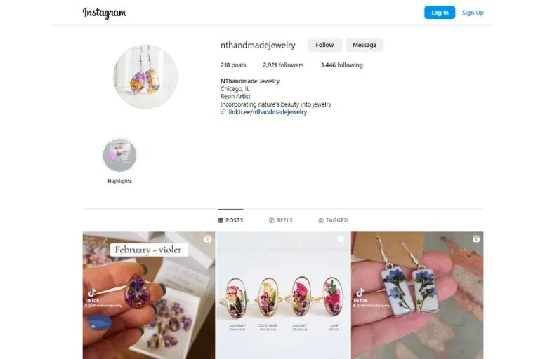 Instagram account of NThandmadeJewelry Etsyshop