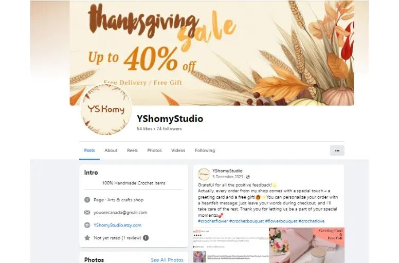 Facebook page of YShomyStudio shop