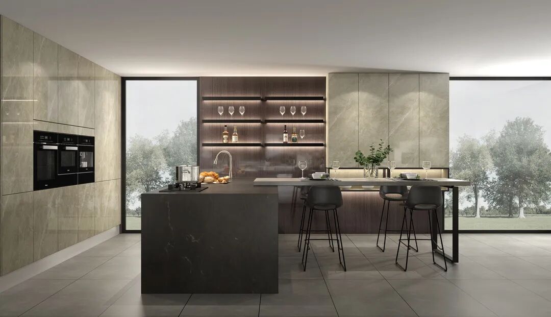 Grey Kitchen Style with Wood Cabinets