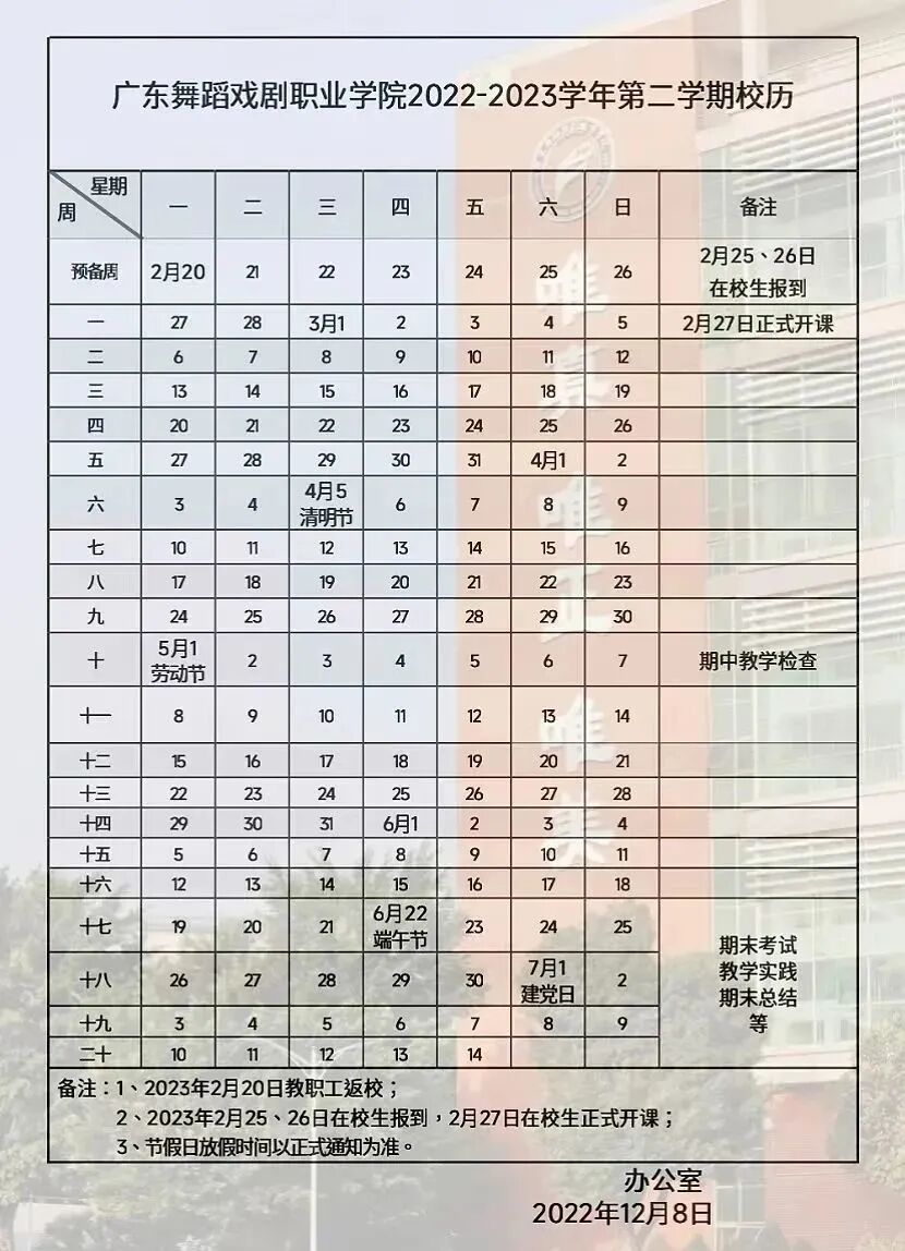 2023广东舞蹈戏剧职业学院寒假开始和结束时间 什么时候放寒假
