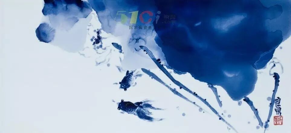 彭良泉 / 青花《清池鱼乐》瓷板 34×72cm