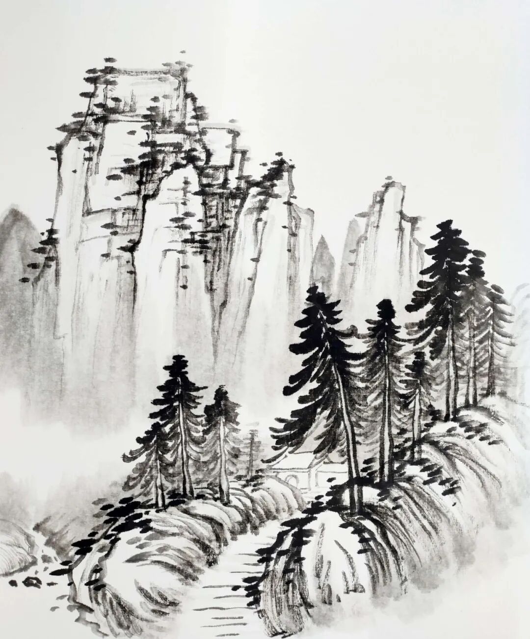 【国画技法】小品山水画四例画法图解 - chrome插件网