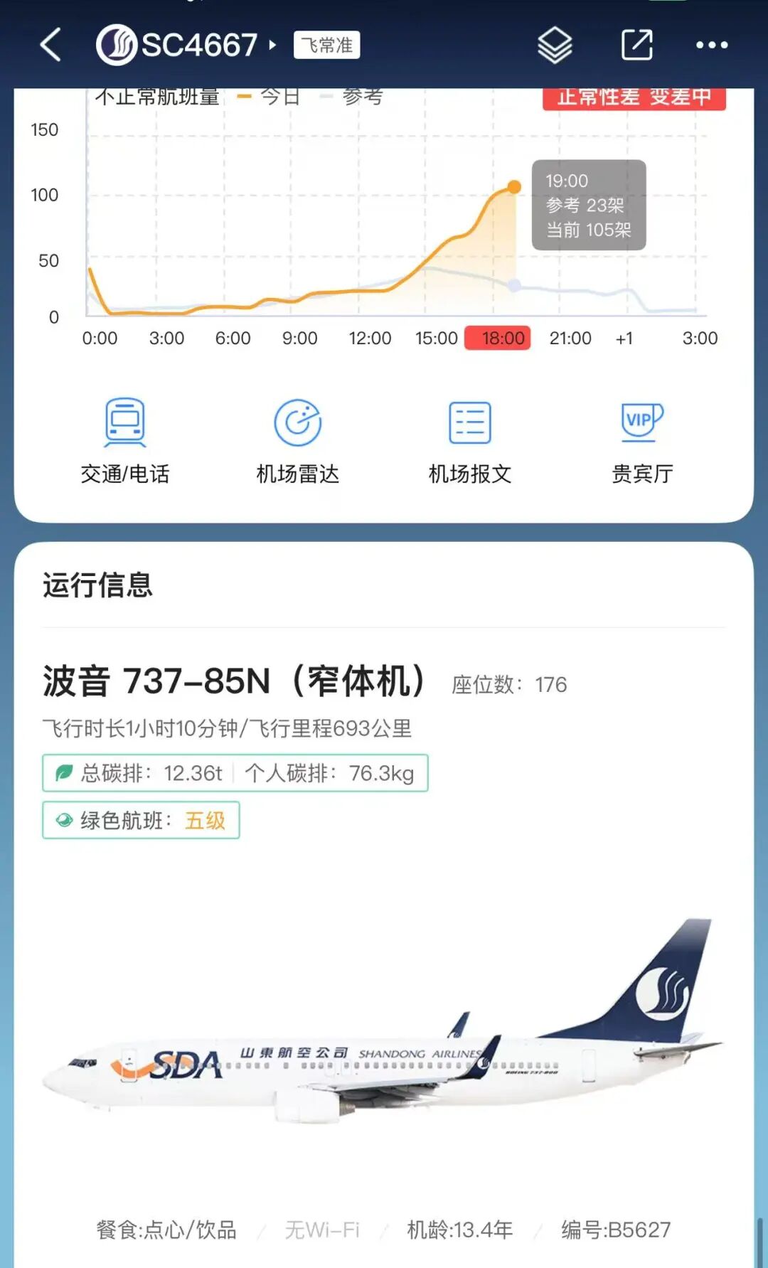 山东航空一航班机械故障备降南京