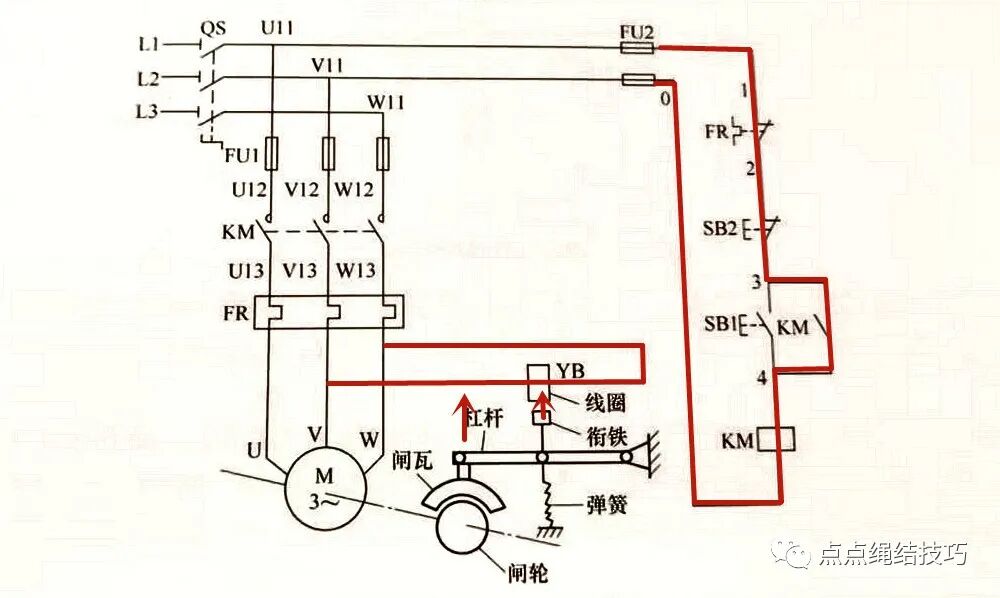 继电器型电磁抱闸制动控制电路的图2