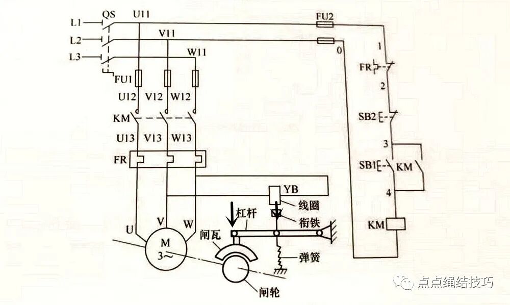 继电器型电磁抱闸制动控制电路的图3