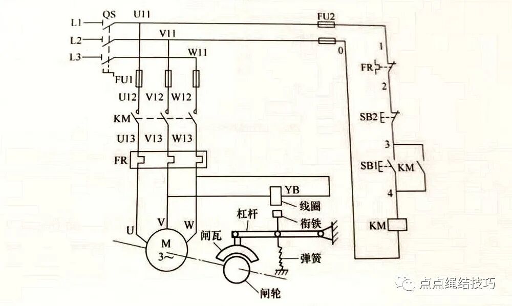继电器型电磁抱闸制动控制电路的图1