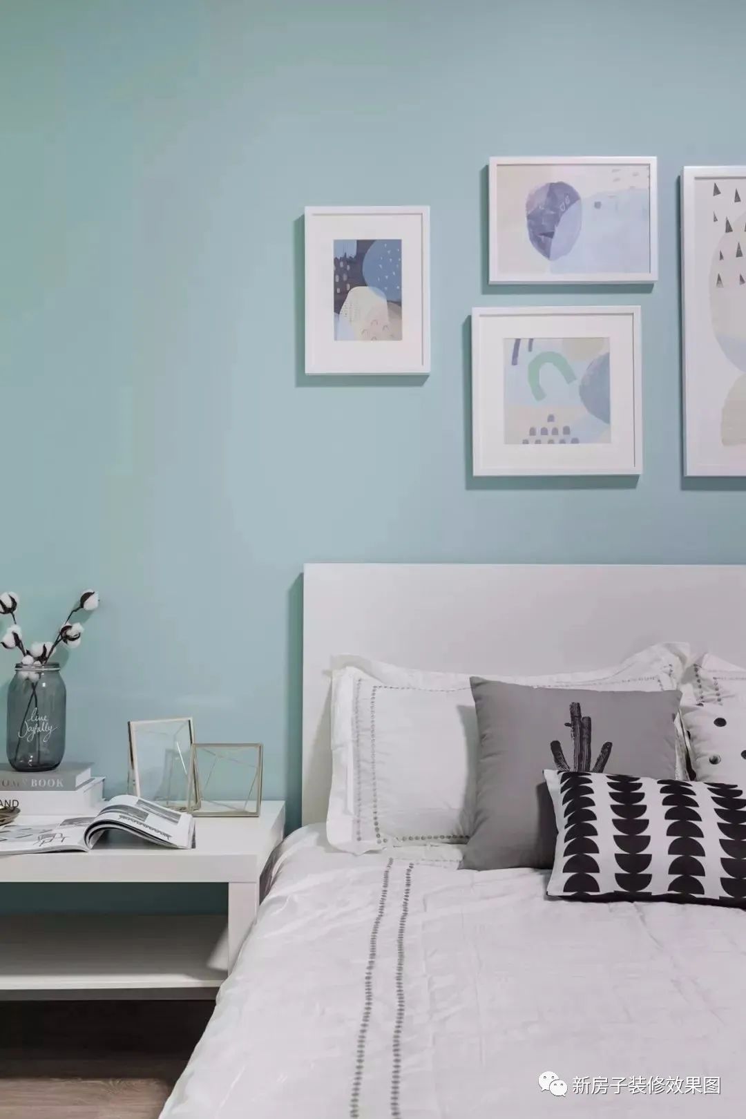 110㎡現代簡約浪漫三房室，清新藍色牆面搭配白色定制收納櫃太讚了 家居 第17張