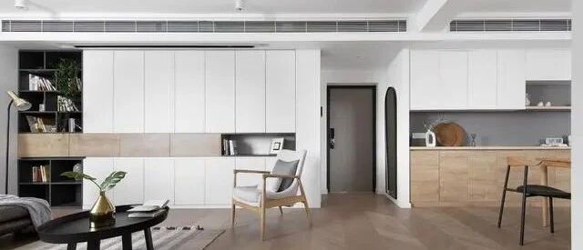 112㎡现代简约三居室，客厅沙发背景墙做大型收纳柜太实用了