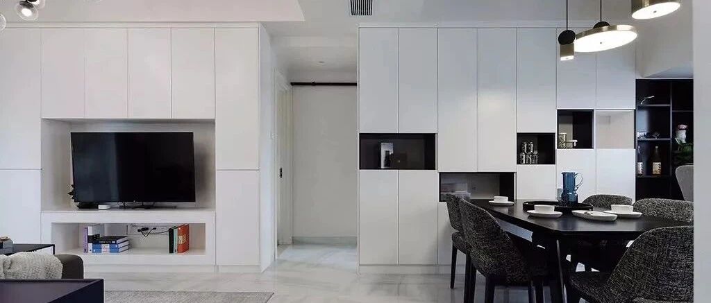 107㎡现代简约三居室，电视墙收纳柜和餐厅收纳柜实用又时尚