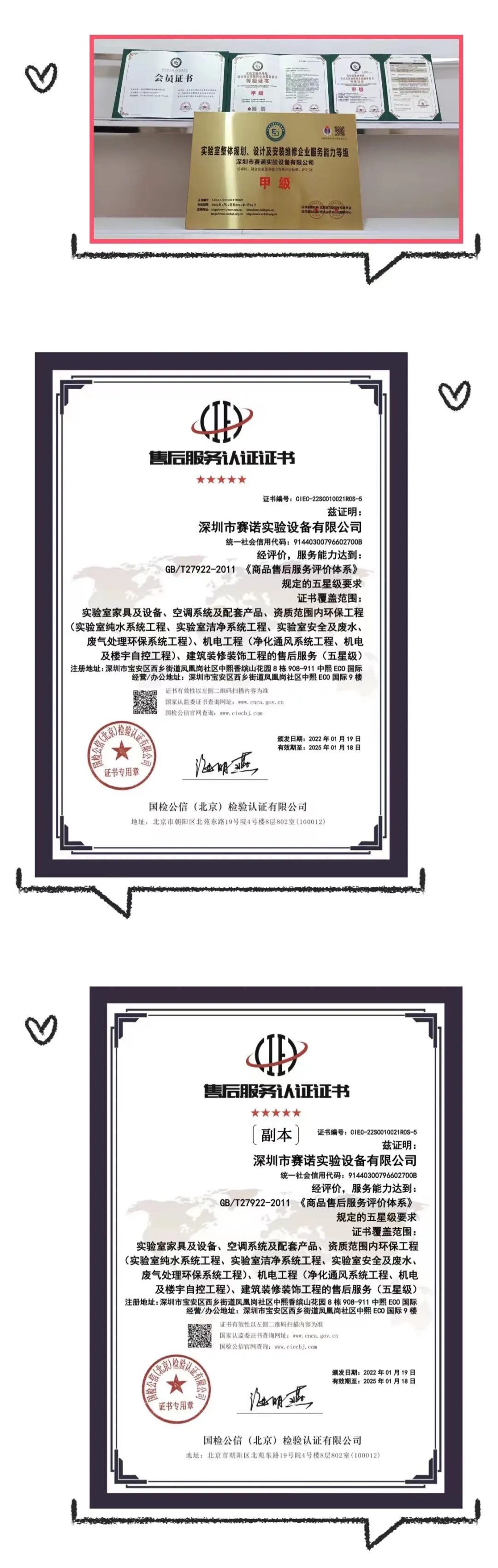 賽諾喜獲實驗室整體規(guī)劃、設計及安裝維修企業(yè)服務能力甲級證書