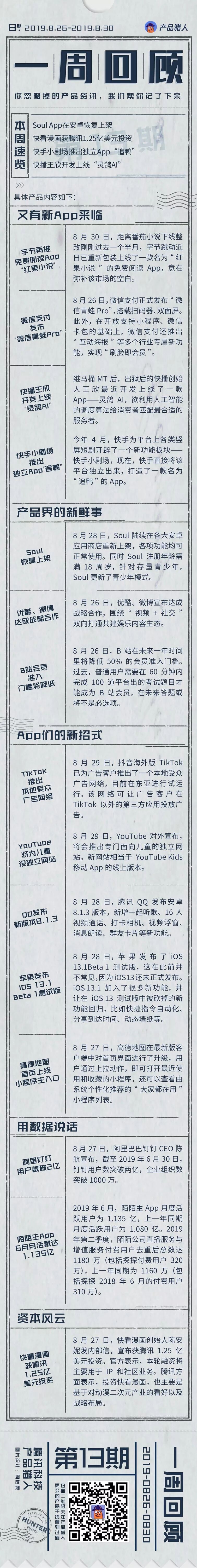 



Soul整改后重回归，快播王欣借“灵鸽”再发力 | 产品猎人一周回顾
