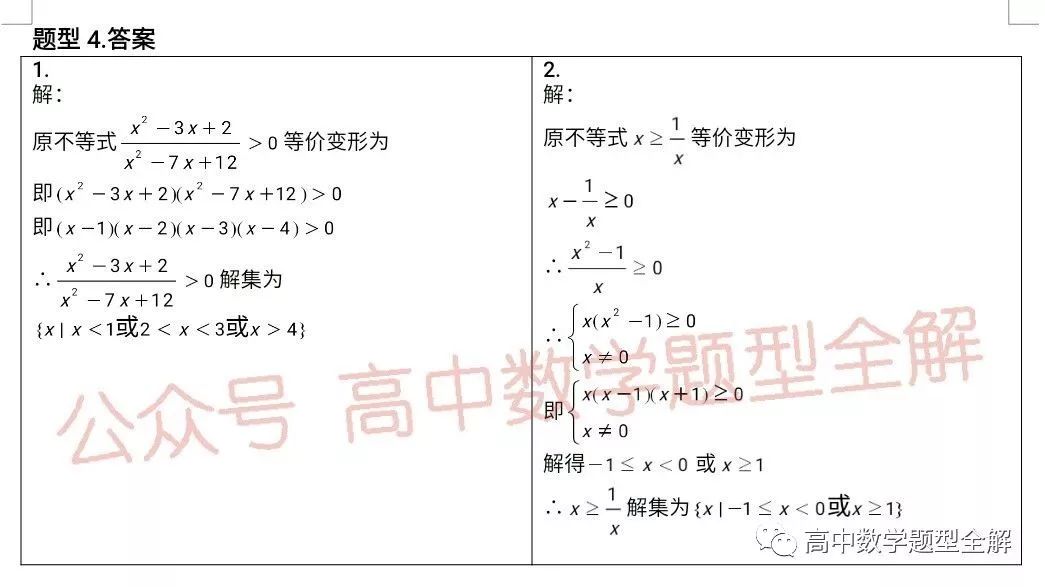 题型4 分式不等式解法 高中数学题型学案必修五不等式 高中数学题型全解 微信公众号文章阅读 Wemp