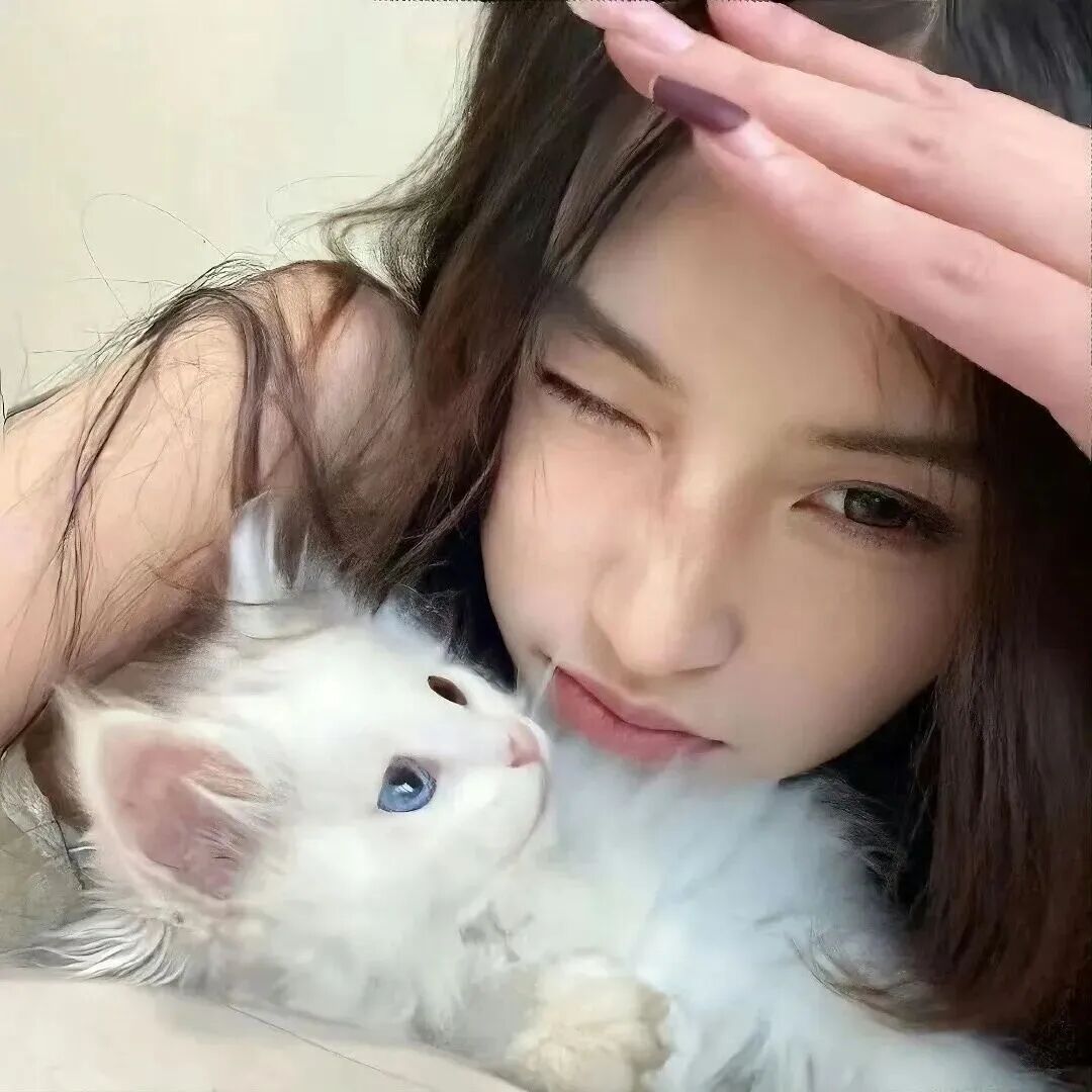 抱着猫咪温柔女生头像