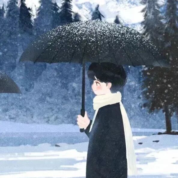 nijytduimianyuanliu撑伞插画情侣头像