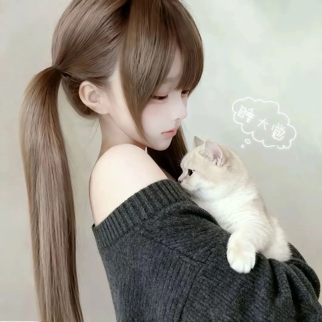 抱着猫咪少萝侧脸女生头像