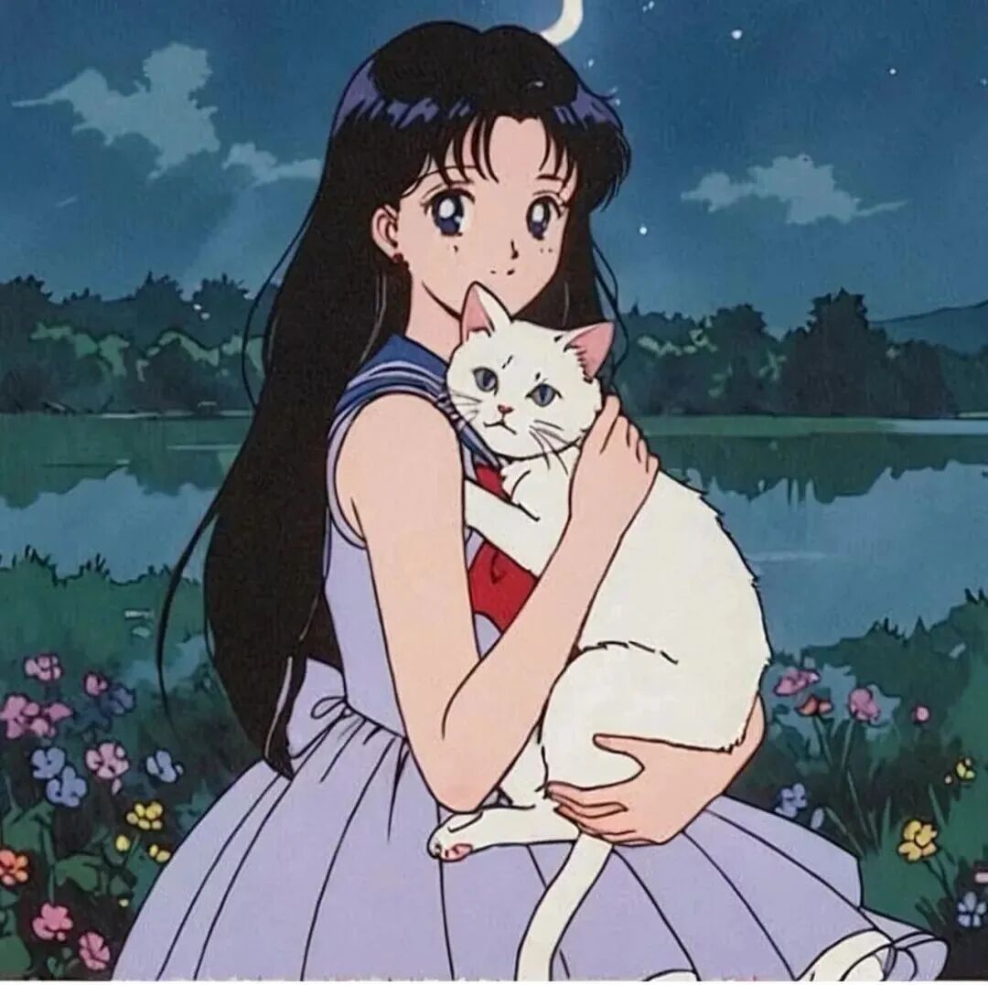 抱着猫咪古早感动漫头像女