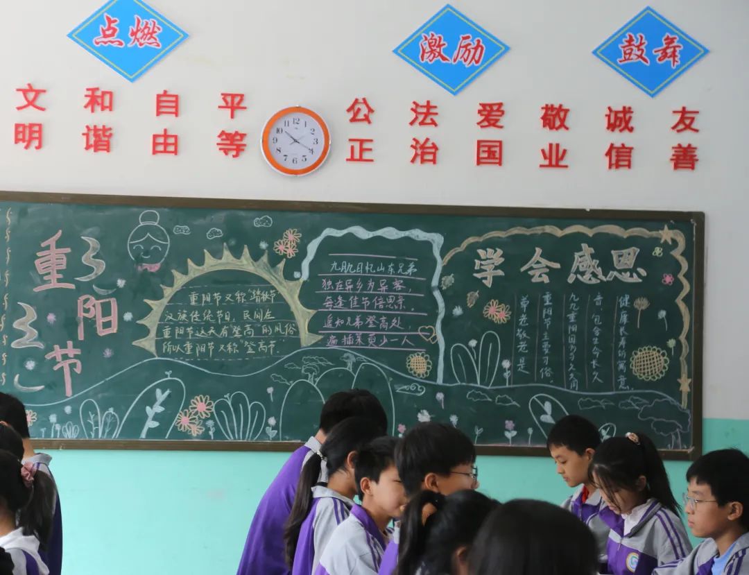 淮阳区羲城中学举行重阳节主题黑板报设计活动