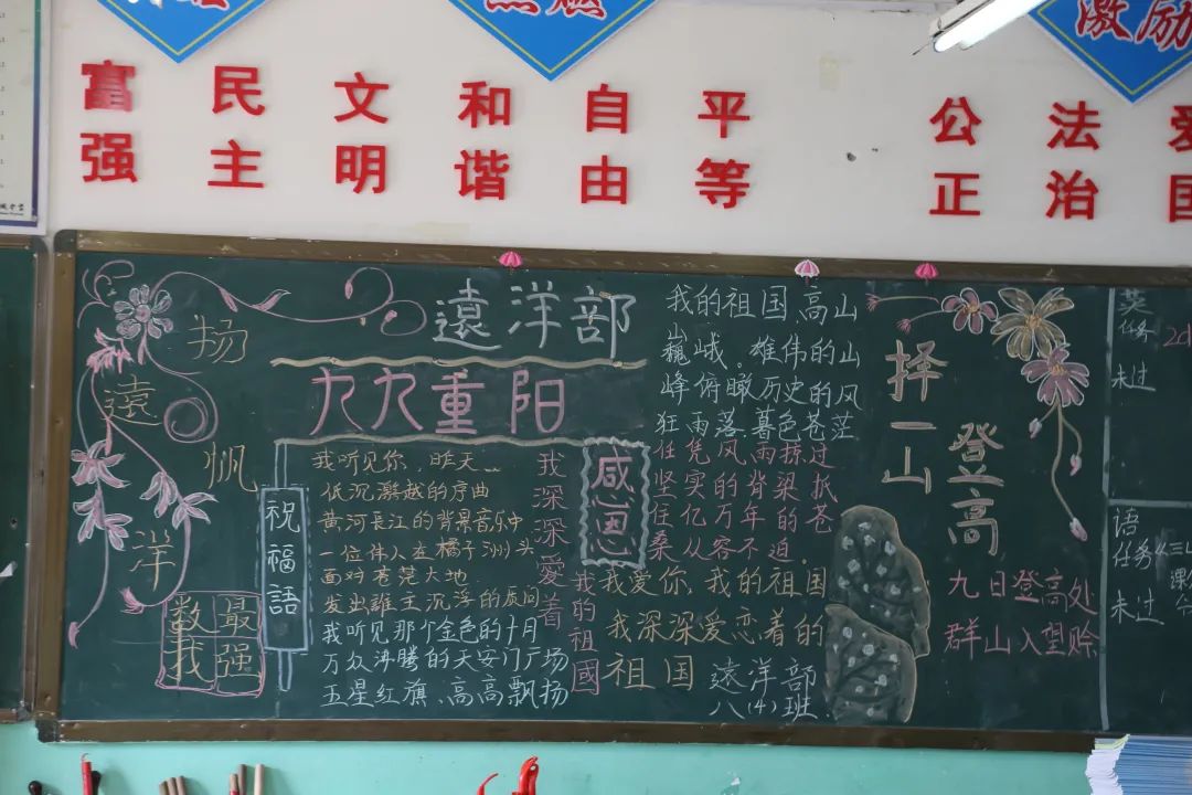 淮阳区羲城中学举行重阳节主题黑板报设计活动