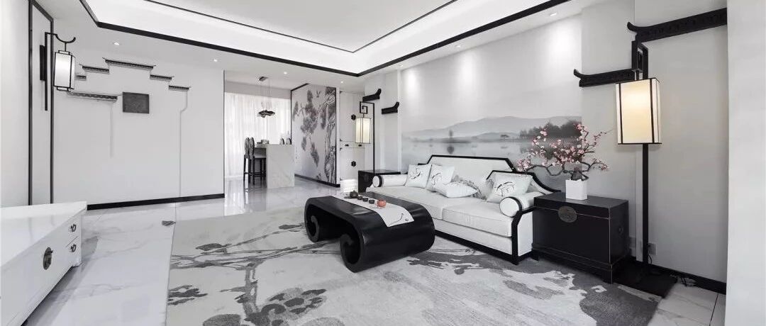 153㎡新中式三室，山水墨画沙发墙，打造出别具一格的江南风情