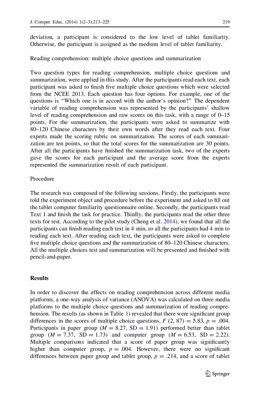 英文論文 | 通過紙張、電腦螢幕和平板電腦進行閱讀理解的比較 科技 第7張