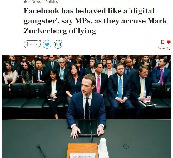 英国政府指责Facebook是