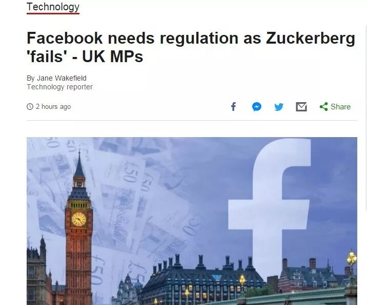 英国政府指责Facebook是