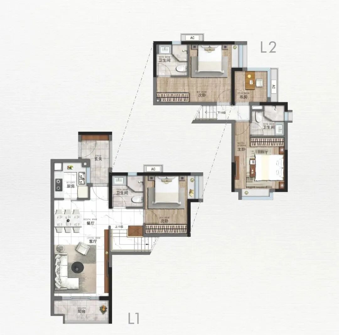 建面约105㎡复式3+1房2厅3卫创意设计户型
