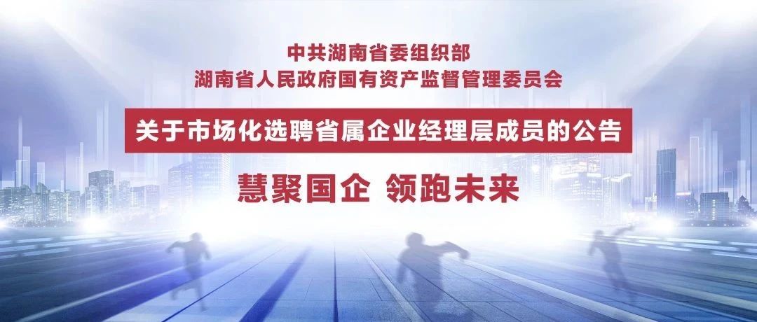 中共湖南省委组织部 湖南省人民政府国有资产监督管理委员会关于市场化选聘省属企业经