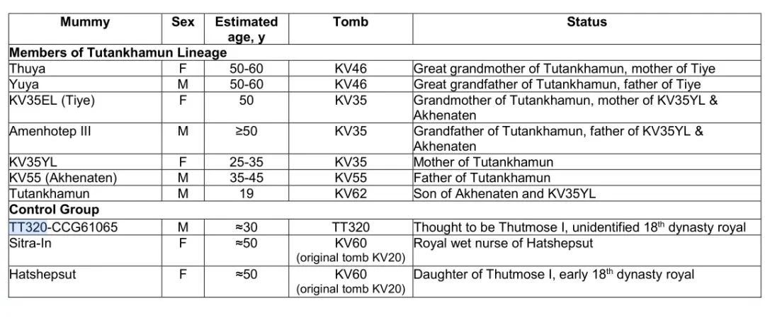 哈瓦斯团队新论文 | 图坦卡蒙家族的父系和母系基因单倍群
