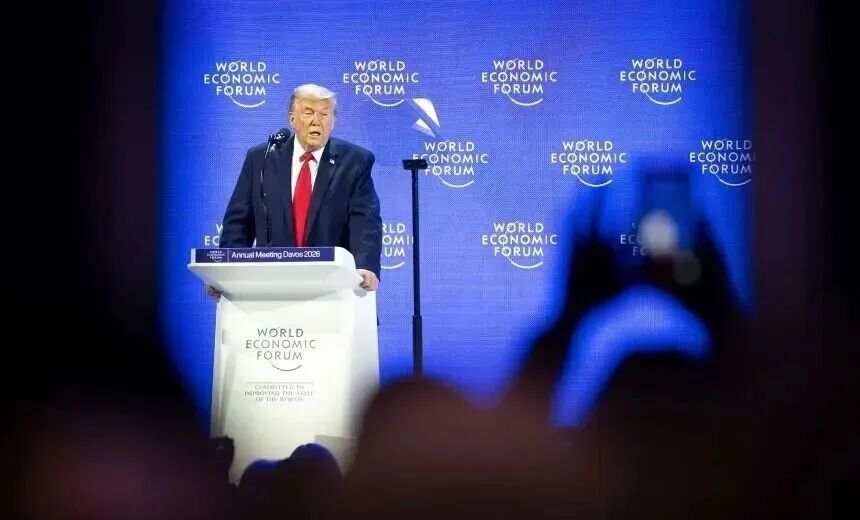 唐纳德·特朗普总统于2026年1月21日星期三在瑞士达沃斯举行的世界经济论坛第56届年会上发表讲话。