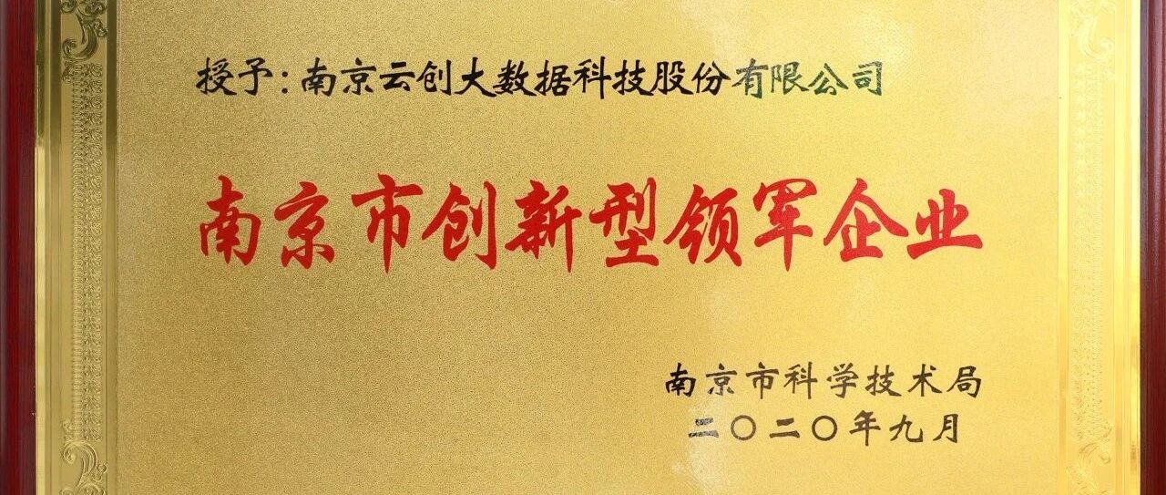 创新无止境，领军在潮头，云创大数据膺选“南京市创新型领军企业”