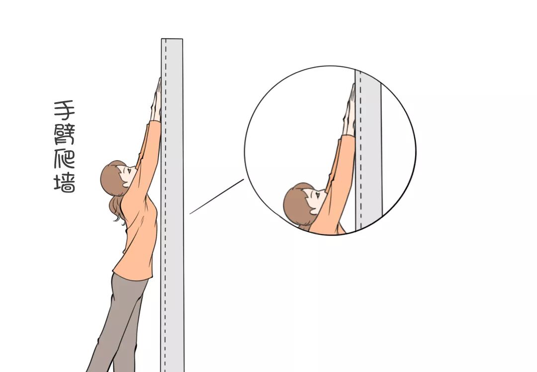 手臂爬墙反向画圈并重复以上此动作至少10次.